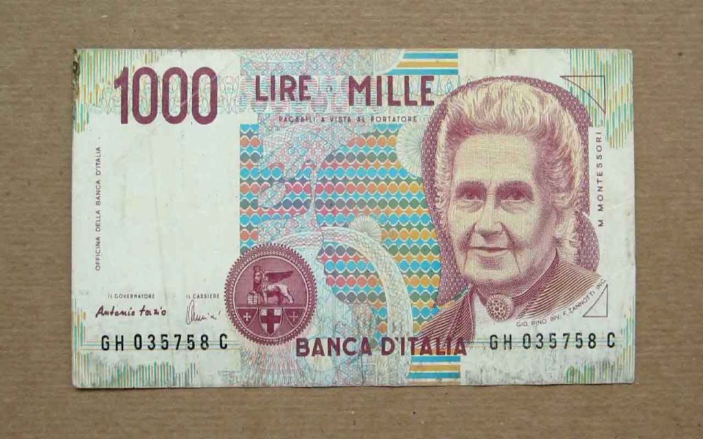 Mille Lire con Maria Montessori ecco il valore ufficiale Controcopertina