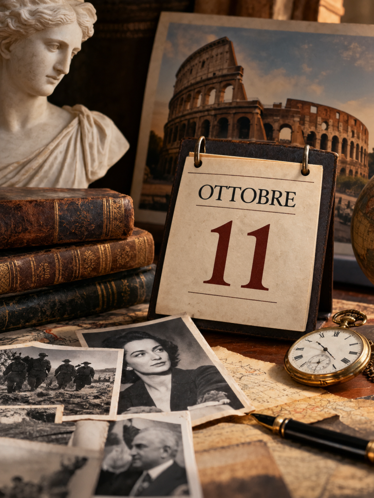 Accadde oggi 11 ottobre — illustrazione editoriale