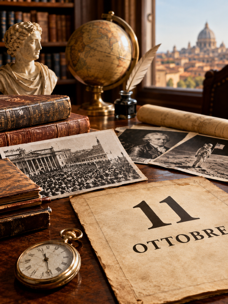 Accadde oggi 11 ottobre — illustrazione editoriale