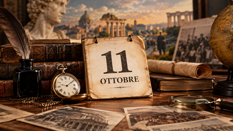 Accadde oggi 11 ottobre — illustrazione editoriale