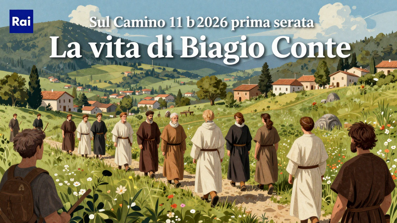 Sul cammino di Francesco Domenica 11 ottobre 2026 Rai prima serata – La vita di Biagio Conte - illustrazione AI