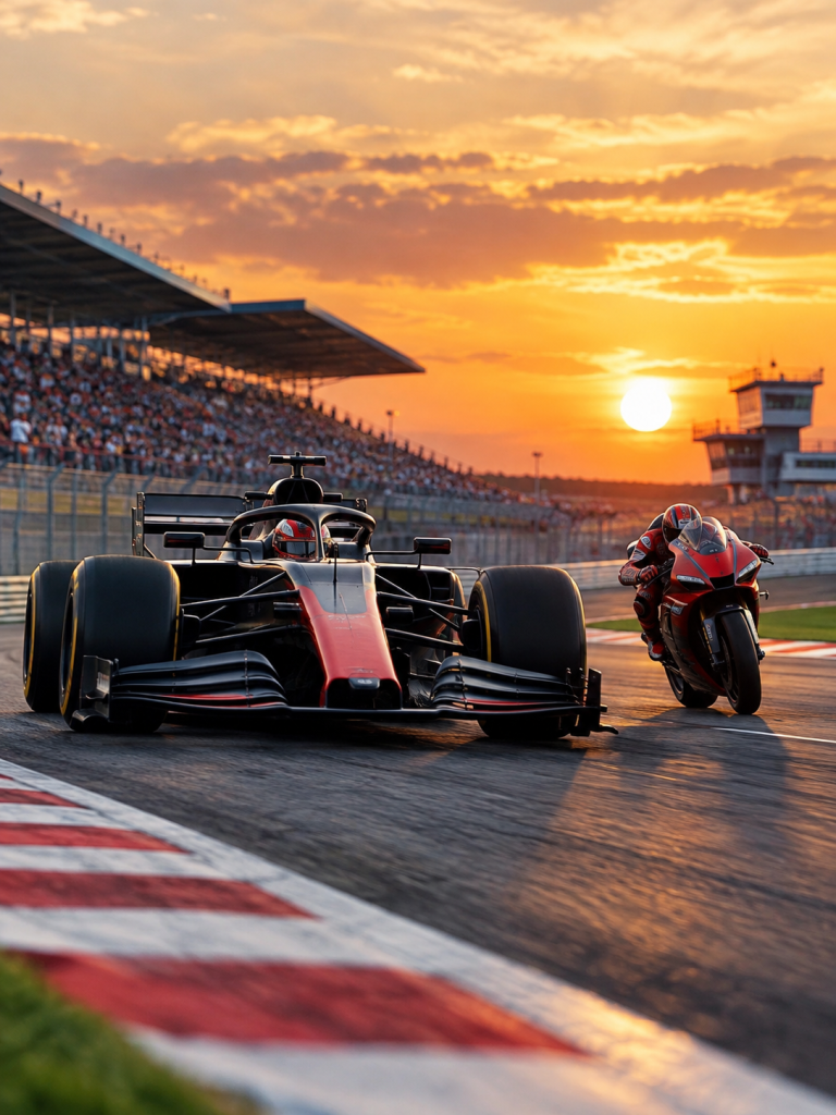 F1 e MotoGP oggi 9 ottobre 2026 — illustrazione editoriale