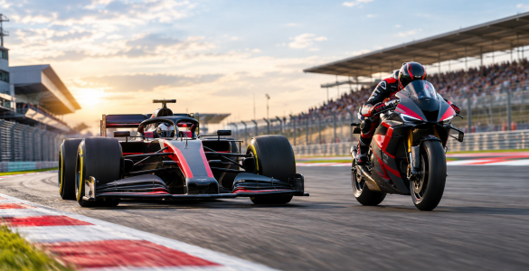 F1 e MotoGP oggi 9 ottobre 2026 — illustrazione editoriale