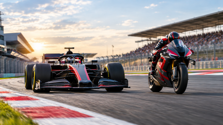 F1 e MotoGP oggi 9 ottobre 2026 — illustrazione editoriale