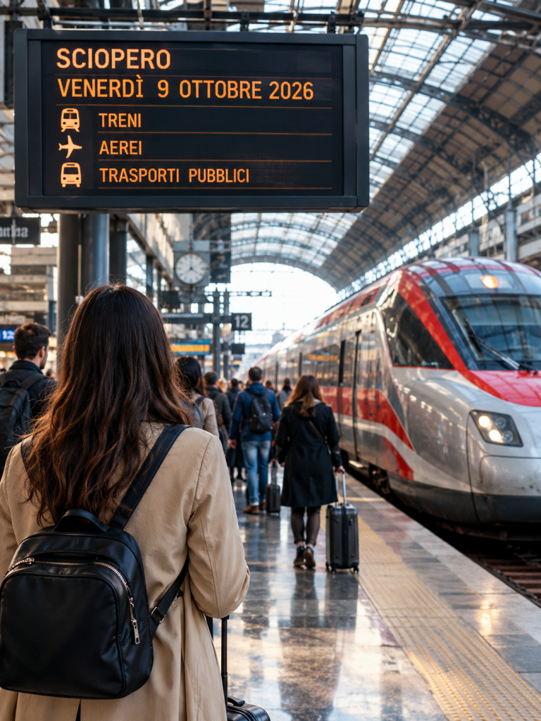 Scioperi venerdì 9 ottobre 2026: trasporti, treni, aerei e mezzi pubblici